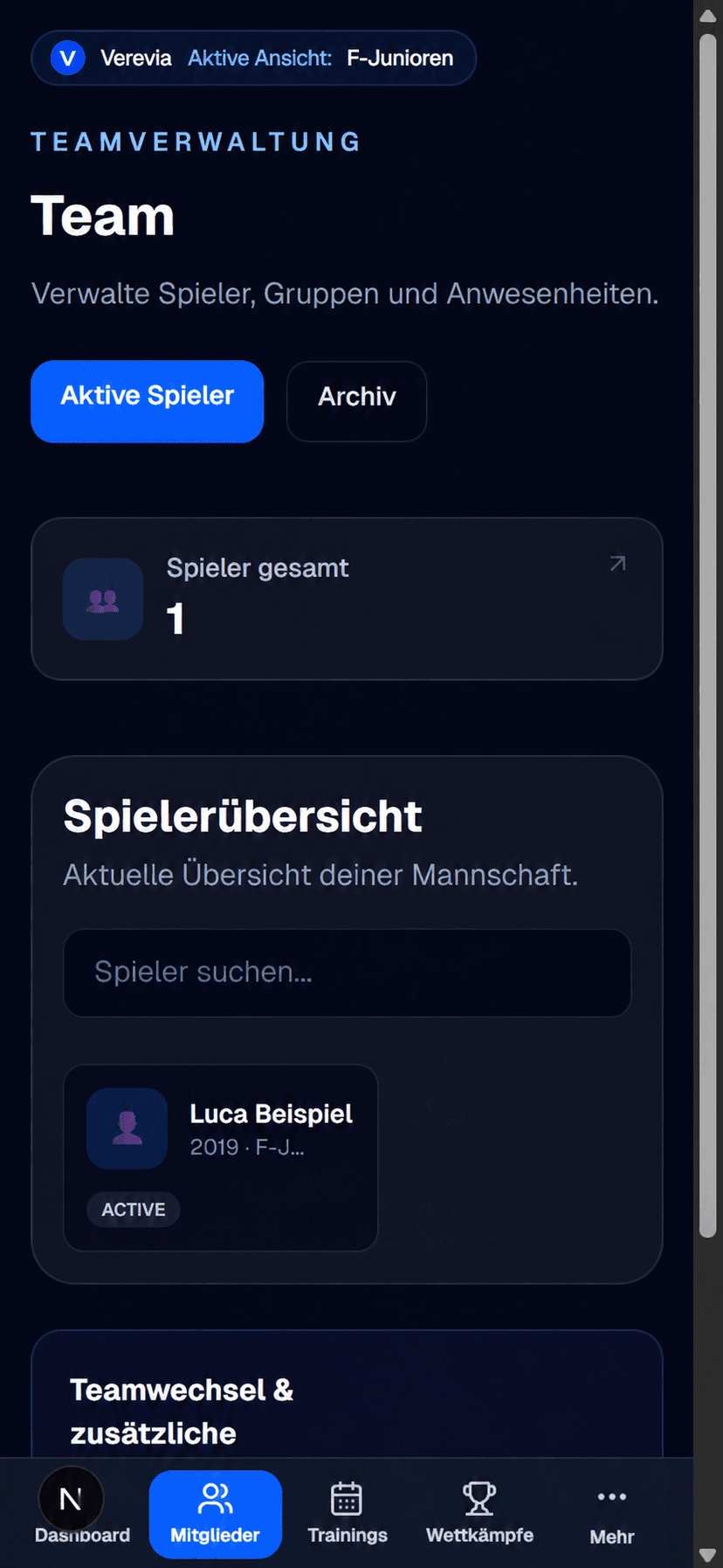 Digitale Teamverwaltung in Verevia