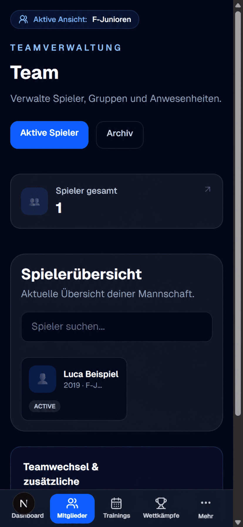 Digitale Teamverwaltung in Verevia